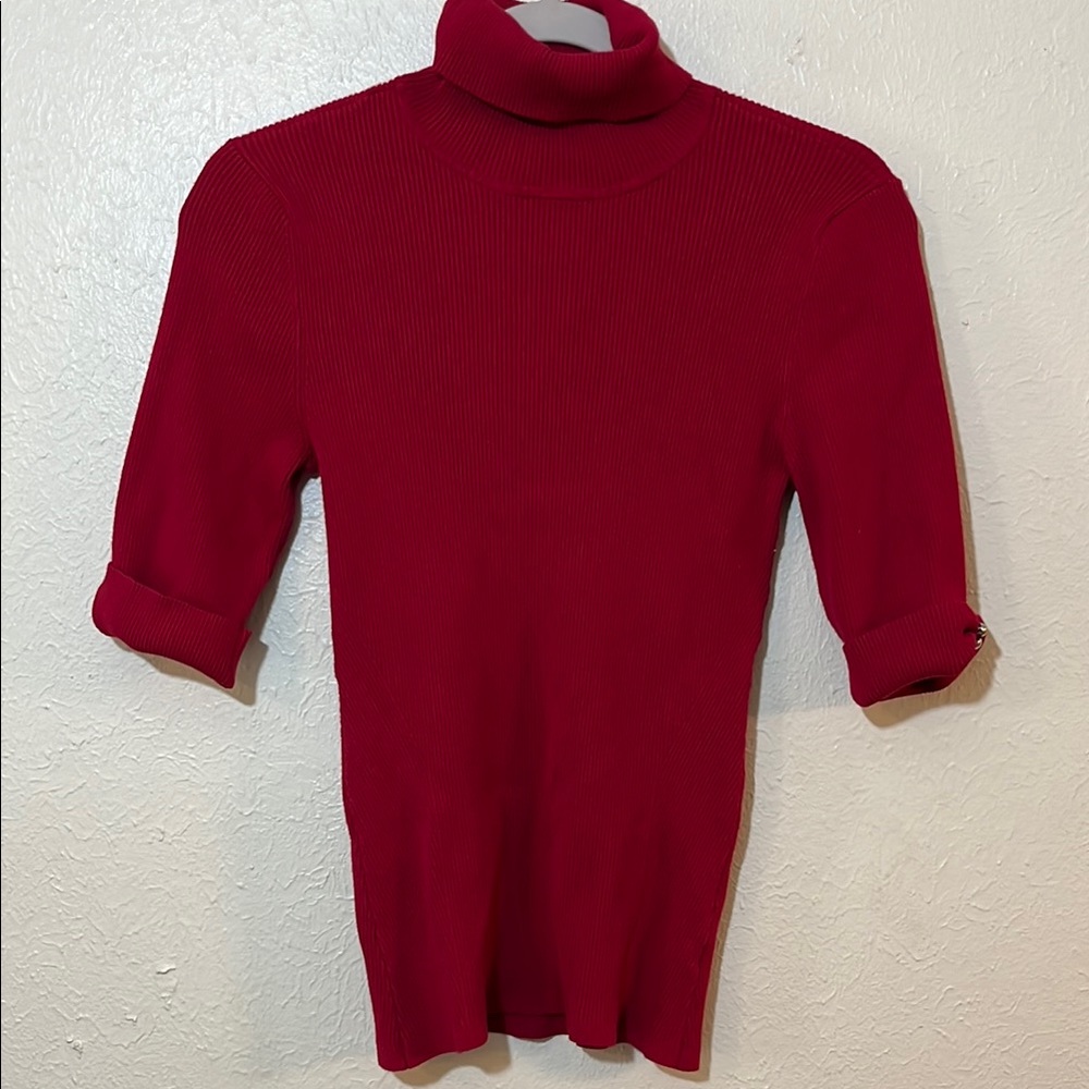 White House Black Market Red Turtleneck Blouse